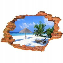 Naklejka na ścianę 3D Plaża parasole pokryte strzechą na białym piasku  90 cm na 60 cm