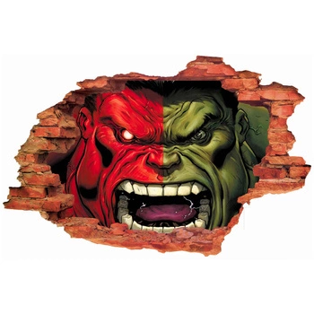 Naklejka na ścianę 3D HULK dwie twarze 90 cm na 60 cm