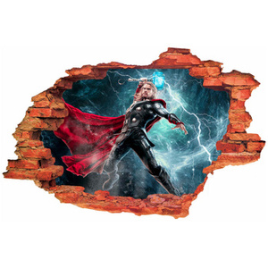 Naklejka na ścianę 3D THOR siła młota 90 cm na 60 cm