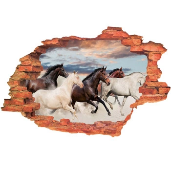 Naklejka na ścianę 3D KONIE w galopie 90 cm na 60 cm