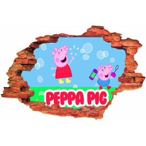 Naklejka na ścianę 3D ŚWINKA PEPPA bańki mydlane 90 cm na 60 cm