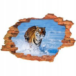 Naklejka na ścianę 3D TYGRYS biegnie po śniegu 90 cm na 60 cm