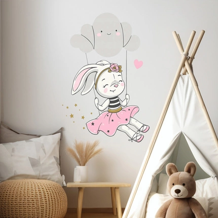 Naklejka na ścianę Króliczek buja się na chmurce 90 cm na 60 cm