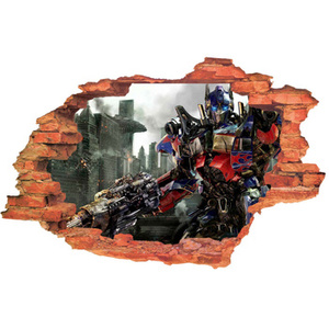 Naklejka na ścianę 3D Transformers Optimus i zniszczone miasto 90 cm na 60 cm