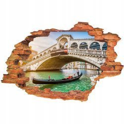 Naklejka na ścianę 3D Wenecja przeprawa gondolą pod najbardziej okazałym mostem weneckim 90 cm na 60 cm
