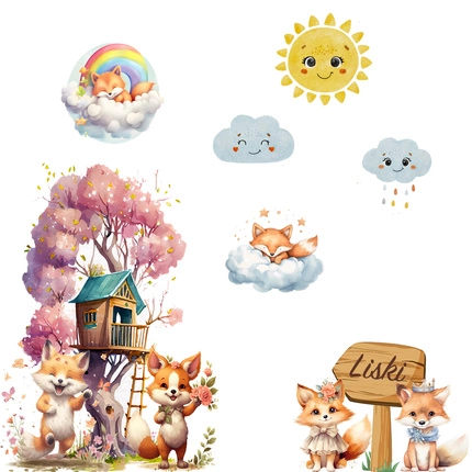 Naklejka na ścianę zestaw do przedszkola grupa Liski 11 unikatowych wzorów