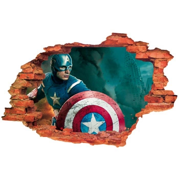 Naklejka na ścianę 3D KAPITAN AMERYKA podczas walki 90 cm na 60 cm