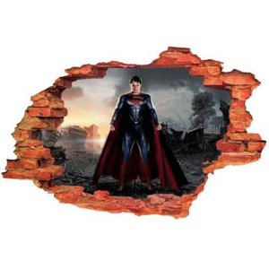 Naklejka na ścianę 3D SUPERMAN miasto po walce 90 cm na 60 cm