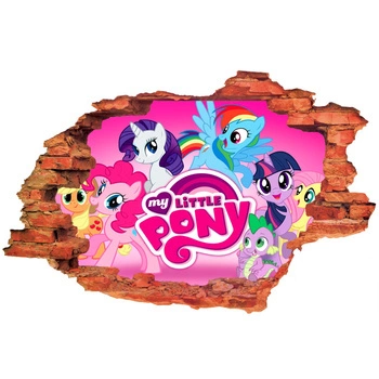 Naklejka na ścianę 3D My Little Pony Kucyki z logiem 90 cm na 60 cm