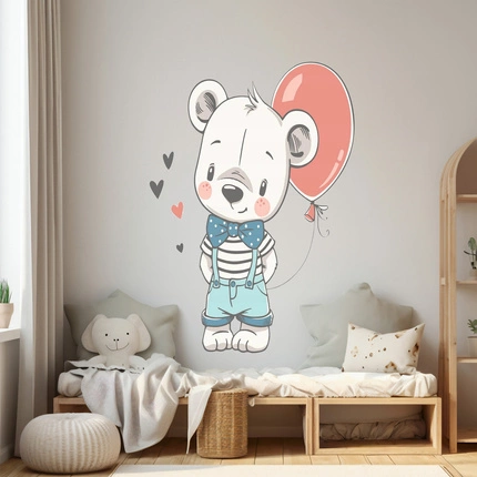 Naklejka na ścianę Misiek z czerwonym balonem 90 cm na 60 cm
