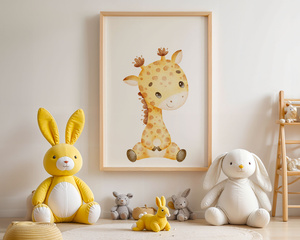 Plakat Żyrafa Safari – Dekoracja do Pokoju Dziecka A3 | Ramka z Jasnego Drewna