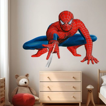 Naklejka na ścianę Spider Man strzela z pajęczyny 90 cm na 60 cm