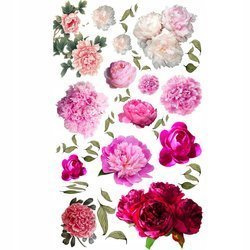 Naklejka na ścianę Kwiaty Piwonie peonie purpurowe, różowe i białe 90 cm na 60 cm