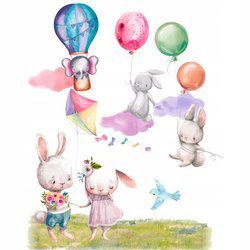 Naklejka na ścianę króliczki na łące latawiec i baloniki 90 cm na 60 cm