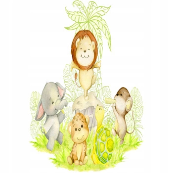 Naklejka na ścianę SAFARI lew słonik tygrysek i małpka zabawa na wyspie 90 cm na 60 cm