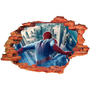 Naklejka na ścianę 3D Spider Man leci patrzy na miasto 90 cm na 60 cm