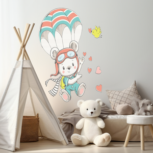 Naklejka na ścianę Miś na spadochronie z serduszkami 90 cm na 60 cm