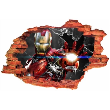 Naklejka na ścianę 3D IRON MAN zbita szyba 90 cm na 60 cm