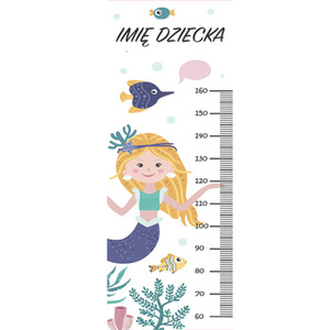 Naklejka na ścianę personalizowana miarka wzrostu Syrenka z opaską na głowie 162 cm na 61 cm