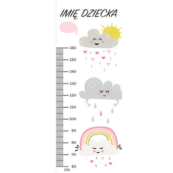 Naklejka na ścianę personalizowana miarka wzrostu śpiące chmurki 162 cm na 61 cm