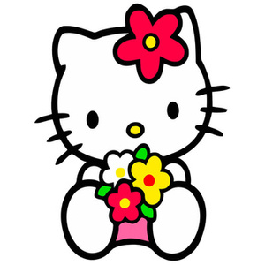 Naklejka na ścianę Hello Kitty z kwiatkami 90 cm na 60 cm