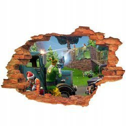 Naklejka na ścianę 3D FORTNITE osłona samochodu 90  cm na 60 cm