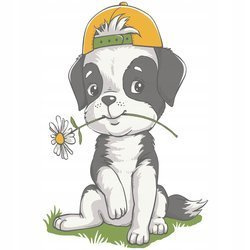 Naklejka na ścianę Piesek w czapce z Kwiatkiem 90 cm na 60 cm