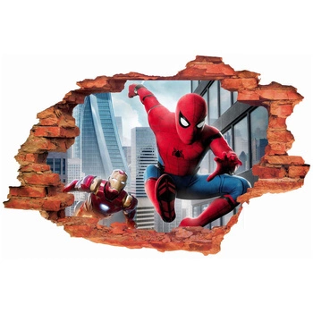 Naklejka na ścianę 3D Spider Man ucieka przed Iron Man 90 cm na 60 cm