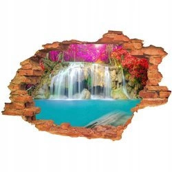 Naklejka na ścianę 3D Wodospad wypływający z ukwieconych szczytów 90 cm na 60 cm