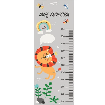 Naklejka na ścianę personalizowana miarka wzrostu lew w koronie rozmiar 162 cm na 61 cm