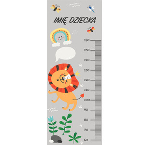 Naklejka na ścianę personalizowana miarka wzrostu lew w koronie rozmiar 162 cm na 61 cm