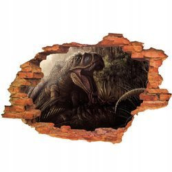 Naklejka na ścianę 3D DINOZAUR rozgniewany tarbozaur w zaroślach 90 cm na 60 cm