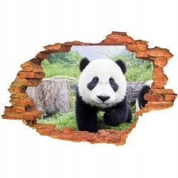 Naklejka na ścianę 3D Panda dziecko idzie po trawie 90 cm na 60 cm