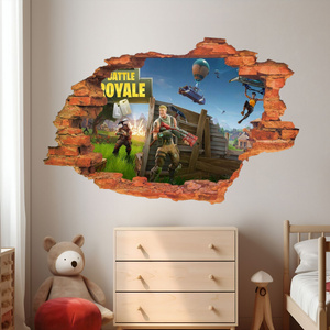Naklejka na ścianę 3D FORTNITE osłona z drewna 90 cm na 60 cm