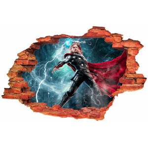 Naklejka na ścianę 3D THOR uderza piorunem 90 cm na 60 cm