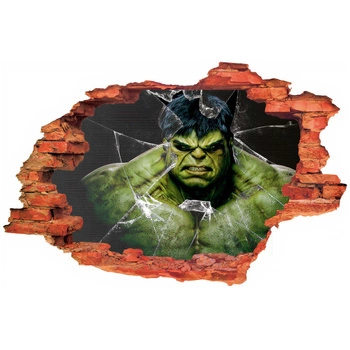 Naklejka na ścianę 3D HULK rozbite szkło 90 cm na 60 cm