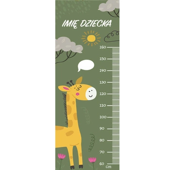 Naklejka na ścianę personalizowana miarka wzrostu zamyślona żyrafa 162 cm na 61 cm