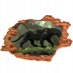 Naklejka na ścianę 3D Czarna Pantera w czasie przechadzki 90 cm na 60 cm