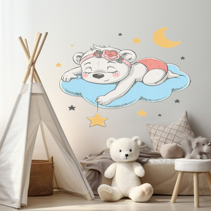 Naklejka na ścianę Misiek śpi na chmurce gwiazdki 90 cm na 60 cm