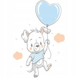 Naklejka na ścianę Piesek leci na Baloniku 90 cm na 60 cm