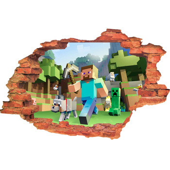 Naklejka na ścianę 3D Minecraft przygoda z psem 60 cm x 90 cm