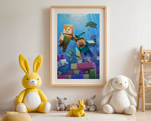 Plakat Minecraft w Ramce 42x30 cm – Podwodna Przygoda | Dekoracja do Pokoju Dziecka