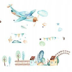 Naklejka na ścianę Samolot tory drzewa  90 cm na 60 cm