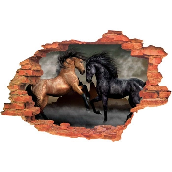 Naklejka na ścianę 3D KONIE czarny i brązowy między sobą 90 cm na 60 cm