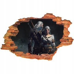 Naklejka na ścianę 3D Wiedźmin i Ciri 90 cm na 60 cm