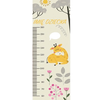 Naklejka na ścianę personalizowana miarka wzrostu żyrafa śpi pod drzewami 162 cm na 61 cm