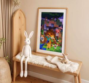 Plakat Minecraft w Ramce 42x30 cm – Ucieczka z Jaskini | Dekoracja do Pokoju Dziecka