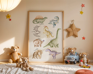 Plakat Dinozaury Edukacyjne 42x30 cm – Pokój Dziecka | Drewniana Ramka A3