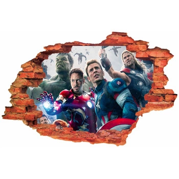 Naklejka na ścianę 3D Avengers Kapitan Ameryka Iron Man Hulk 90 cm na 60 cm