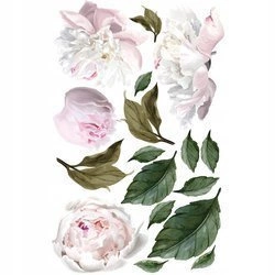 Naklejka na ścianę Kwiaty Piwonie dekoracyjne białe piwonie z listkami 90 cm na 60 cm